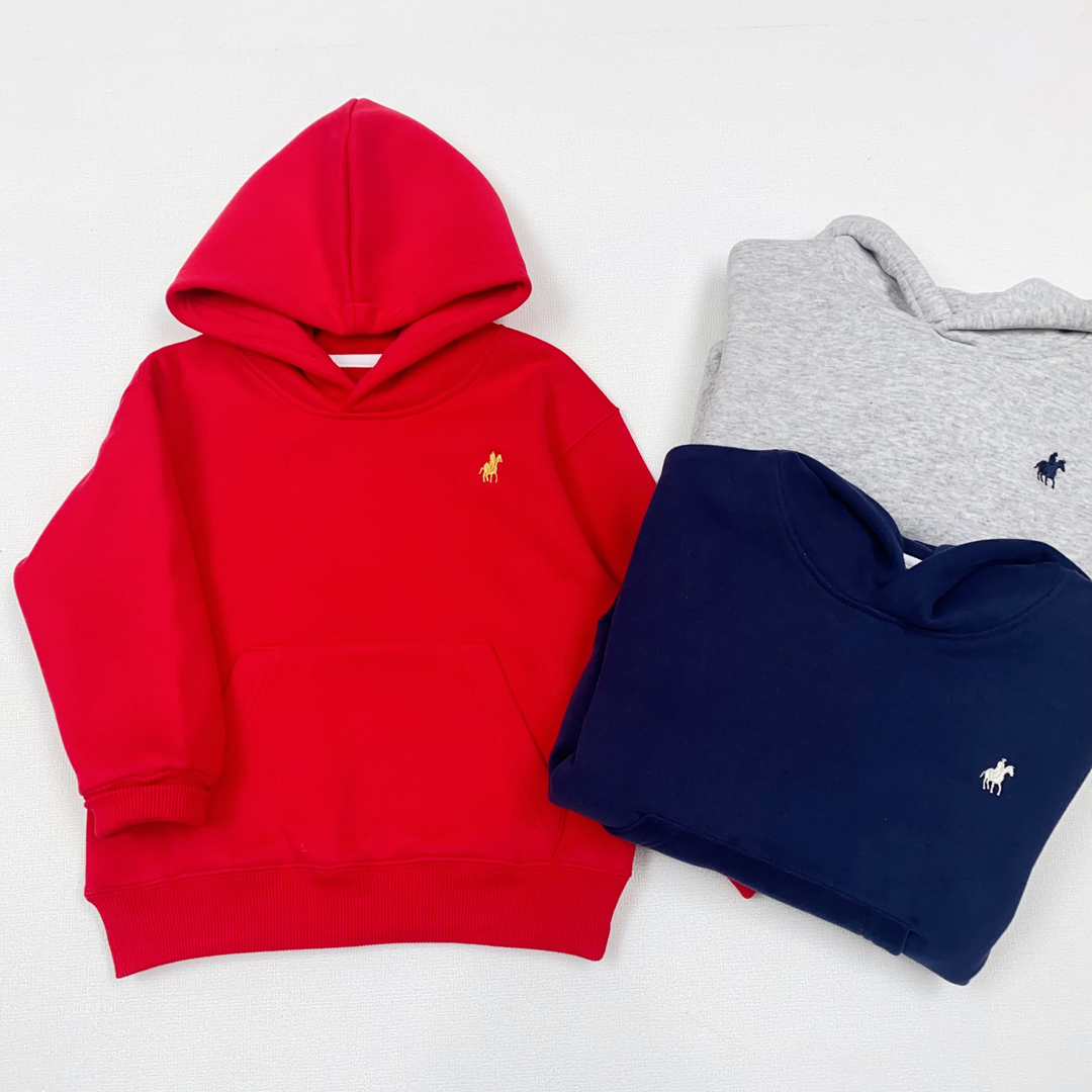 中大童宝宝秋冬季休闲连帽套头长袖加绒卫衣儿童纯色毛衫88119