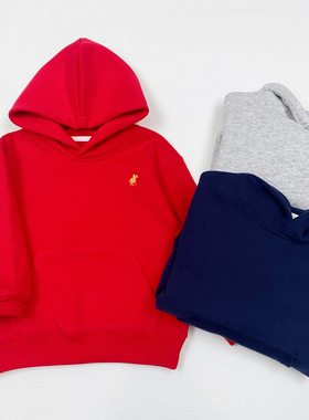 中大童宝宝秋冬季休闲连帽套头长袖加绒卫衣儿童纯色毛衫88119