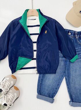 春秋款儿童休闲双面穿外套百搭中大童薄款拉链立领长袖夹克86412