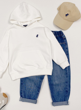 儿童春秋季薄款休闲连帽长袖卫衣时尚百搭中大童白色帽衫86126