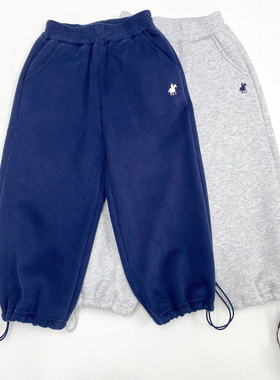 中大童宝宝秋冬休闲中腰加绒运动长裤儿童百搭纯色束脚卫裤86338