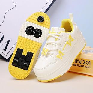 女童暴走轮滑鞋四轮一键可收缩带刹车儿童隐形飞行鞋子运动溜冰鞋