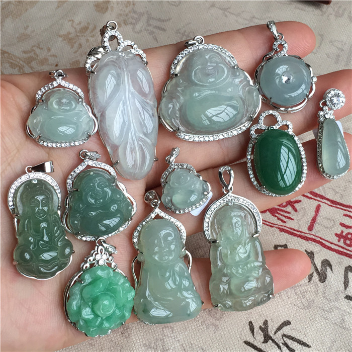 天然福豆观音小坠子纯银翡翠a货