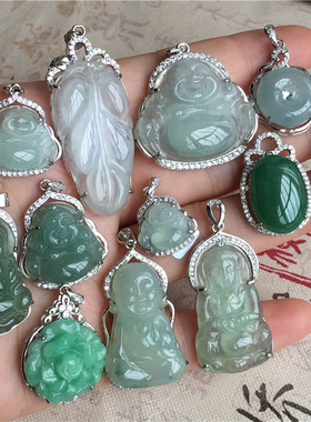 天然福豆观音小坠子纯银翡翠a货