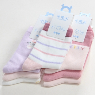 2秋冬新款 小龙人女学生572中大儿童少女卡通纯棉孩中厚无骨袜子岁