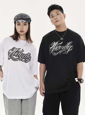 FUJAM嘻哈街舞速干运动短袖BBOY滑板HIPHOP街头潮牌字母圆领T恤衫