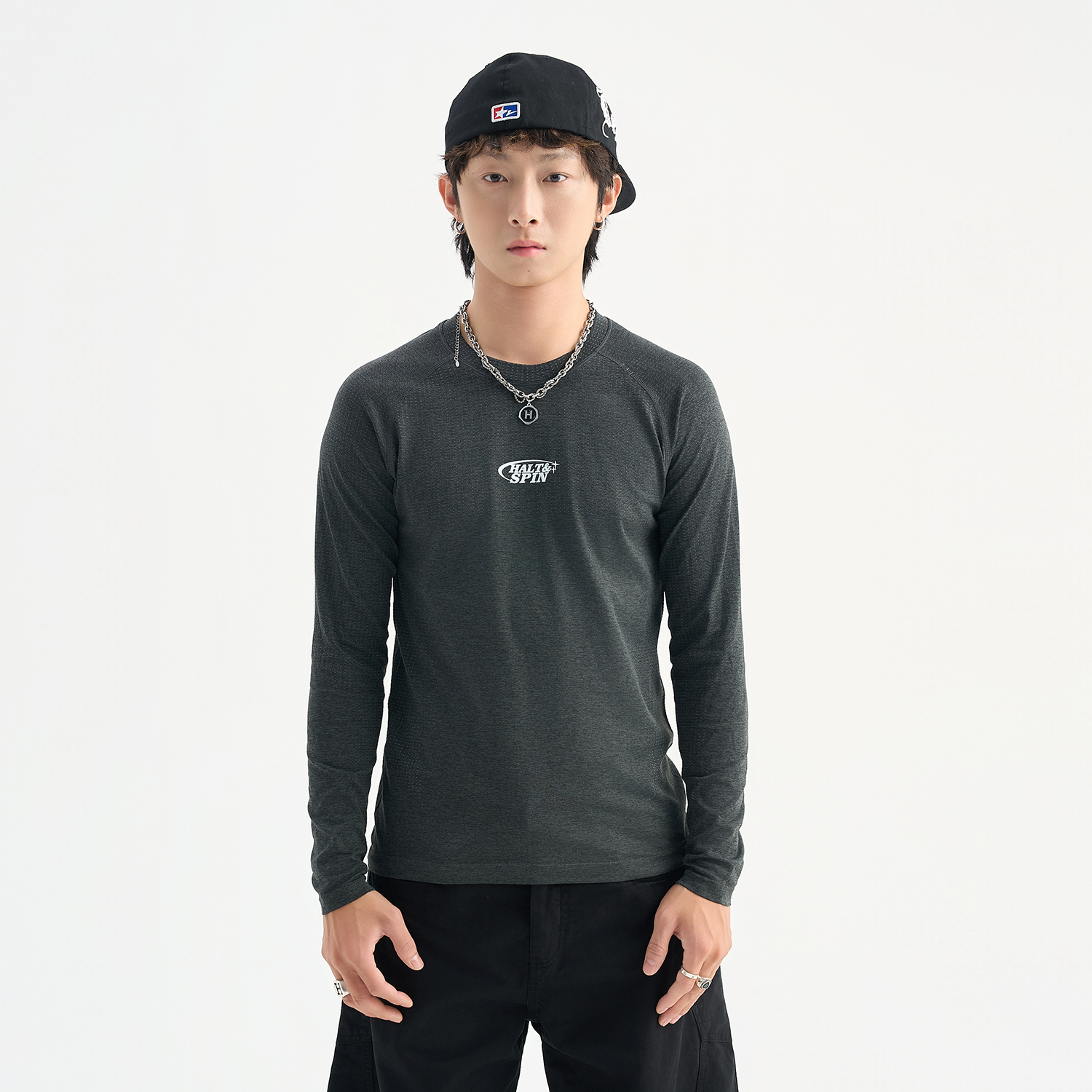 FUJAM运动健身紧身速干抗菌吸湿无缝提花长袖T恤男女户外跑步篮球