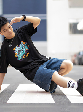 FUJAM街头FOOTWORK透气薄短袖街舞bboy嘻哈速干宽松小领口休闲T恤