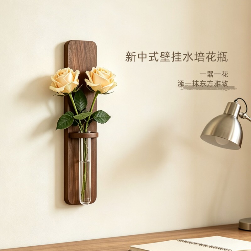 实木北欧简约现代墙上鲜花干花花瓶水培日式壁挂原木插瓶ins装饰