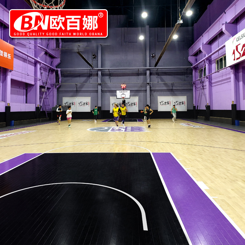 欧百娜羽毛球馆加厚木地板防滑篮球实木运动地板舞台专用木纹地板