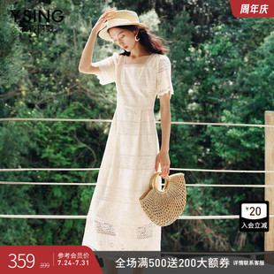 衣香丽影方领蕾丝连衣裙女2025今年夏季 优雅波嬉风裙子 新款 法式
