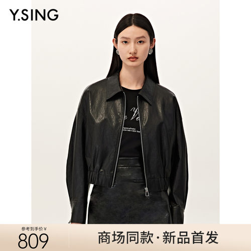 【商场同款】Y.SING衣香丽影2025秋冬黑色短外套皮衣150911601