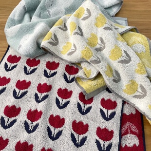 H4面包小花80*34柔软吸水洗脸毛巾全棉日单外贸长毛巾洁面巾