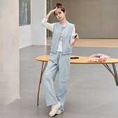 子网红炸街三件套装 2026春季 直筒裤 立领马甲外套打底衫 GM2606 新款