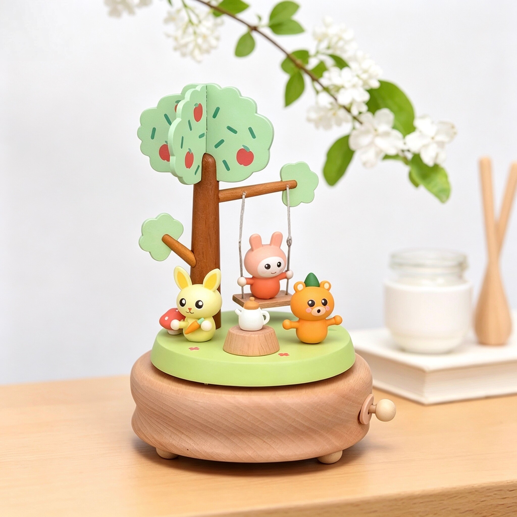 木质卡通小兔子音乐盒生日礼物