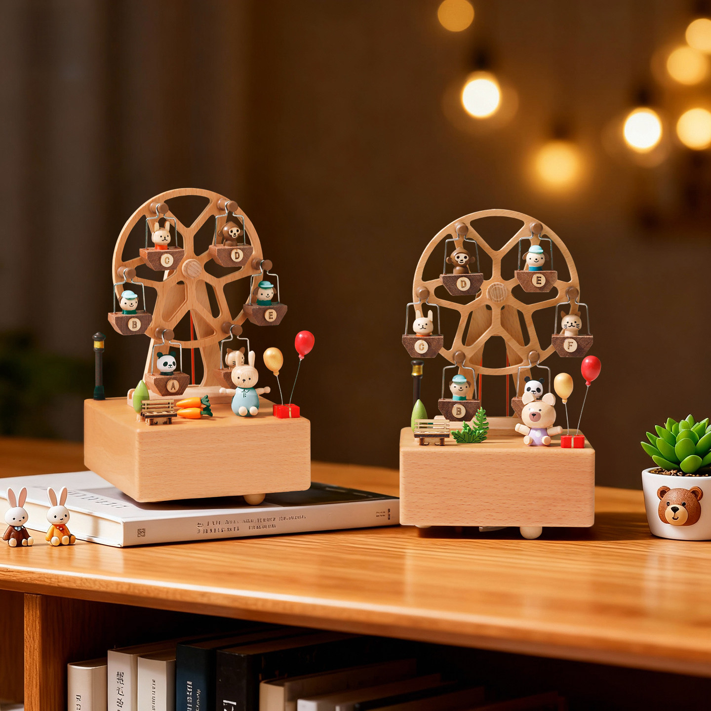 木质旋转摩天轮音乐盒八音盒