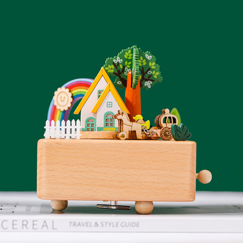 高级感送女朋友女生闺蜜彩虹屋木质音乐盒八音盒情侣生日圣诞礼物