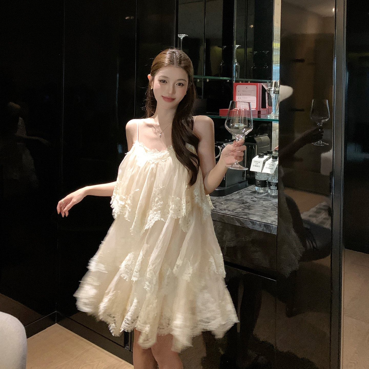 栗子妮妮 罗纳月色 纯欲蕾丝层层蛋糕吊带裙 抹胸上衣连衣裙