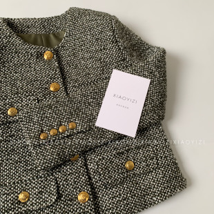 栗子妮妮 宋祖儿同款 绿格子粗花呢小香风外套女羊毛小个子上衣