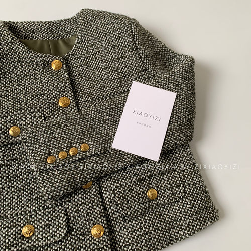 栗子妮妮 2026春秋新款绿格子粗花呢小香风外套女时髦小个子上衣