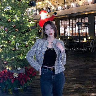 美拉德色系CEALIEN经典格纹粗花呢小香风外套女 法式轻奢短款上衣