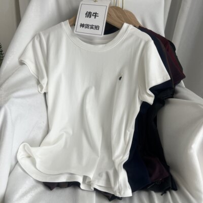 倩牛神货】D牌工厂砖柜同款 95%长绒棉夏季修身圆领短袖T恤女七色