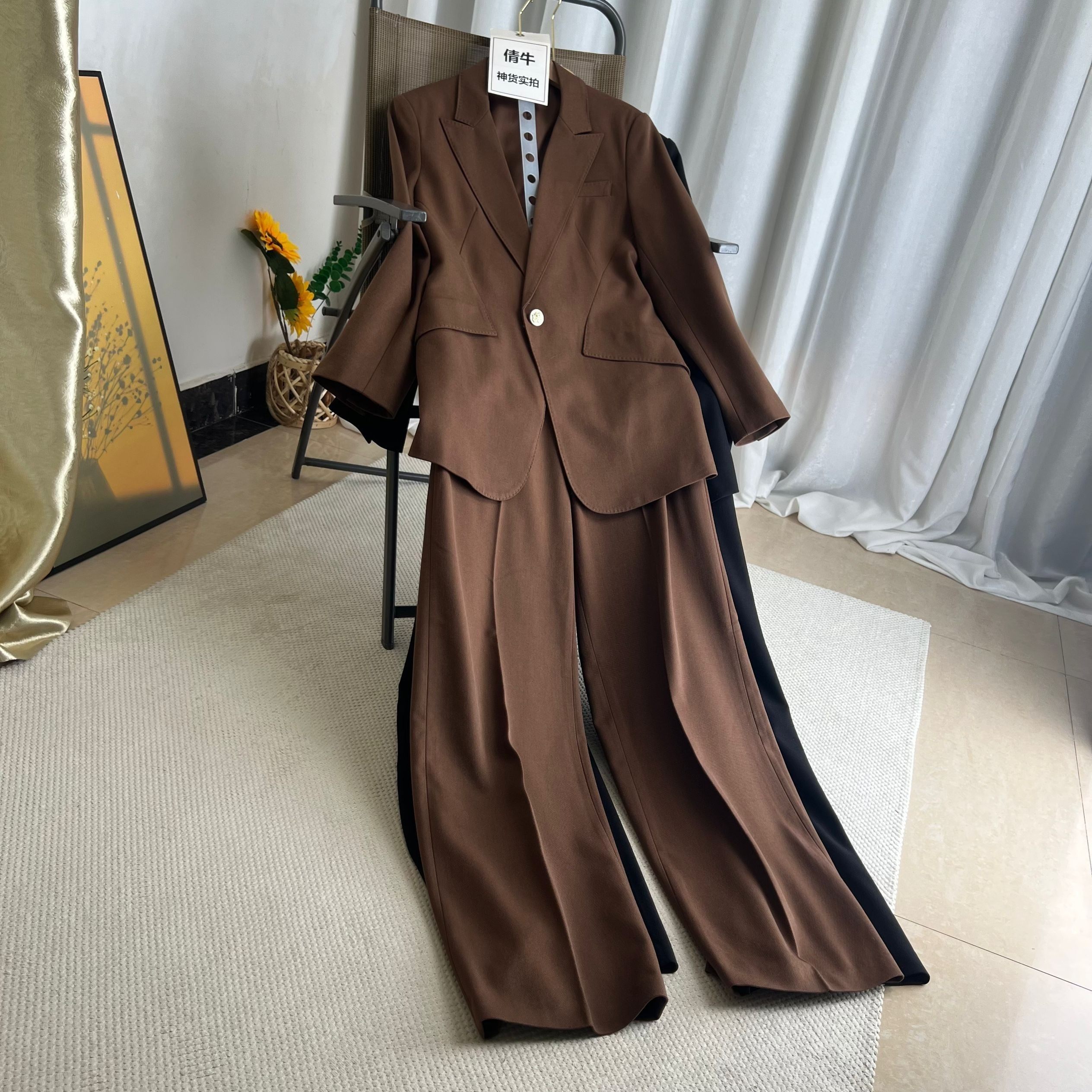 年终特价清仓】 早秋款致经典姐感宽松西装+阔腿西裤套装女