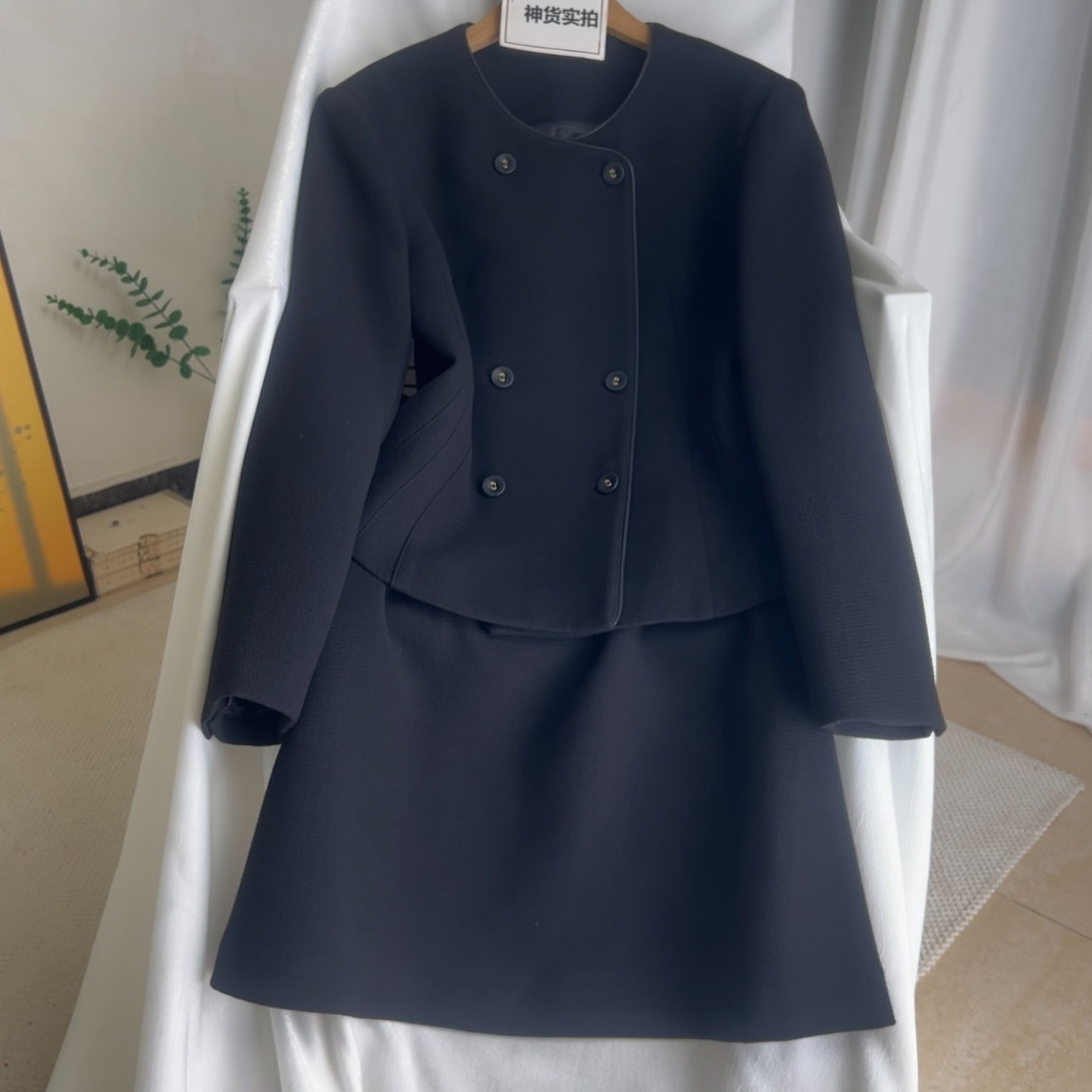 倩牛高端】2025秋冬50%澳毛+桑蚕丝高级小香西装外套+短裙黑色女