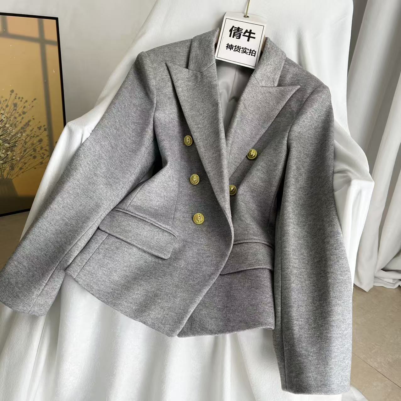 倩牛高端牛货】2026秋冬双排金扣西装女修身显瘦高级感职业外套