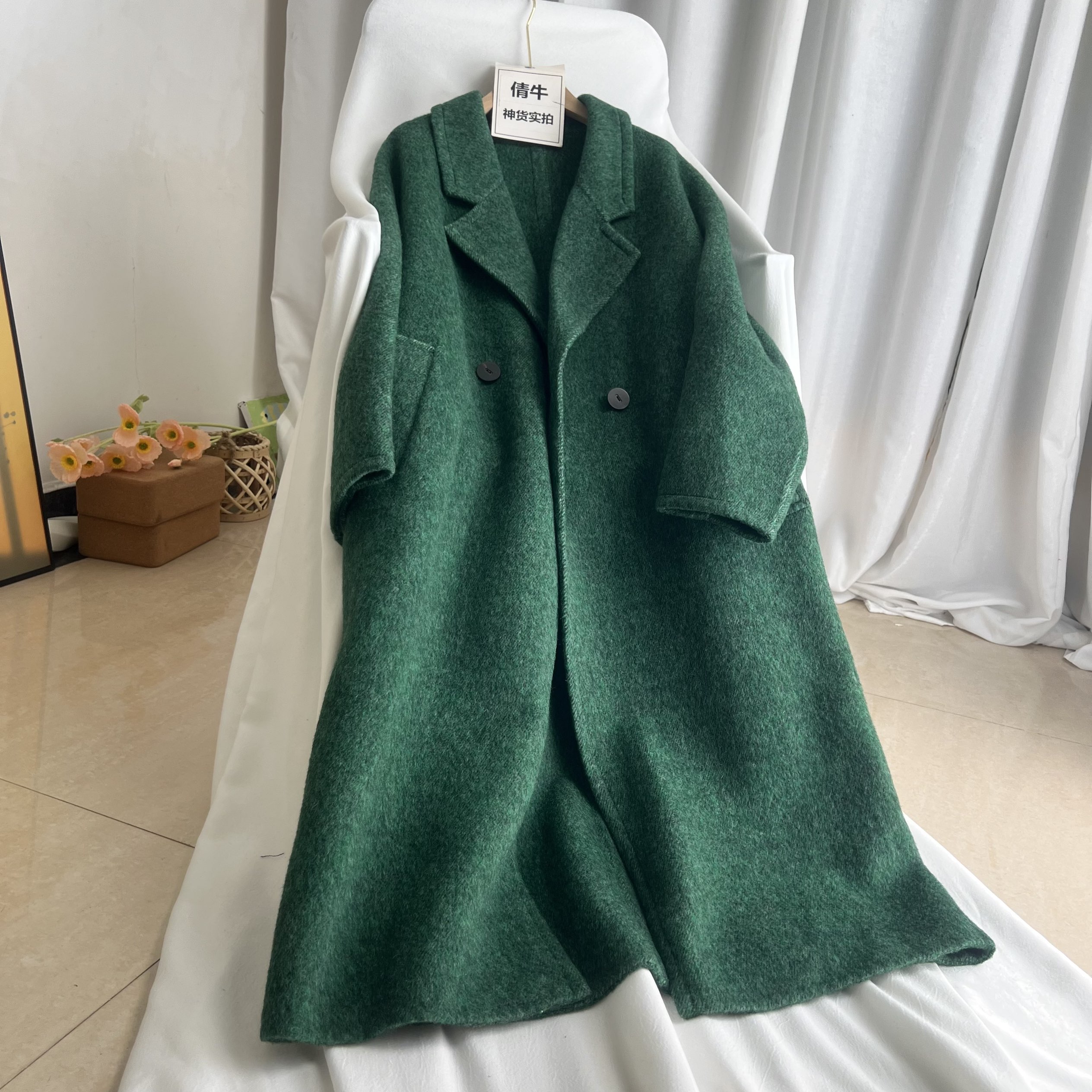 倩牛好货】6k+！牦牛绒/桑蚕丝/澳细毛 手工双面宽松长款羊毛大衣