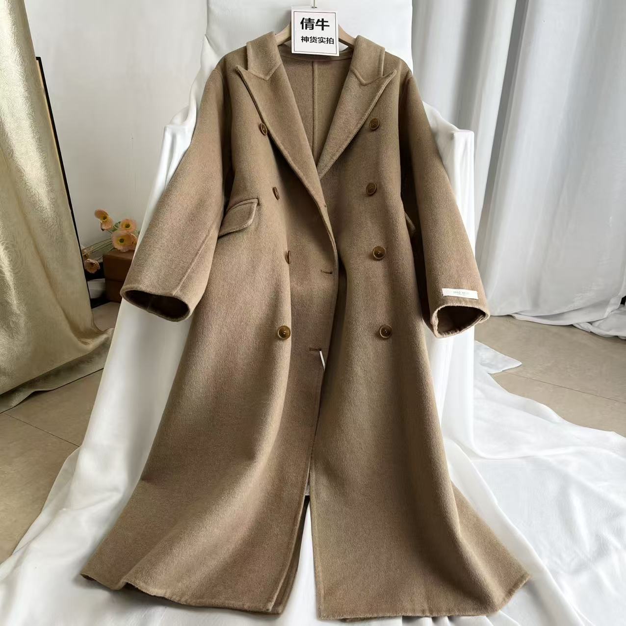倩牛孤品特价】100羊毛双排扣毛呢大衣女长款高级感加厚外套秋冬