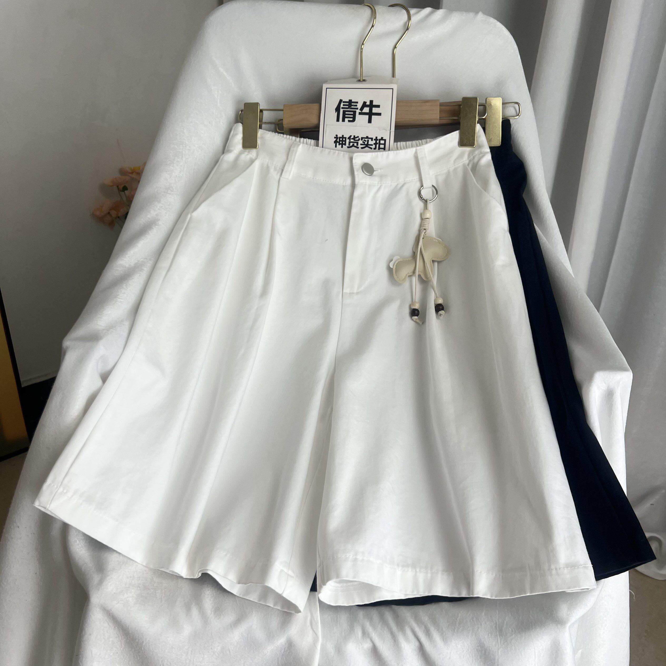 倩牛高档女装】天丝牛仔棉 简约风高腰宽松百搭阔腿短裤女26夏款