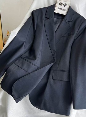 倩牛特价出清】休闲西装外套女深蓝色翻领一粒扣通勤西服上衣春秋