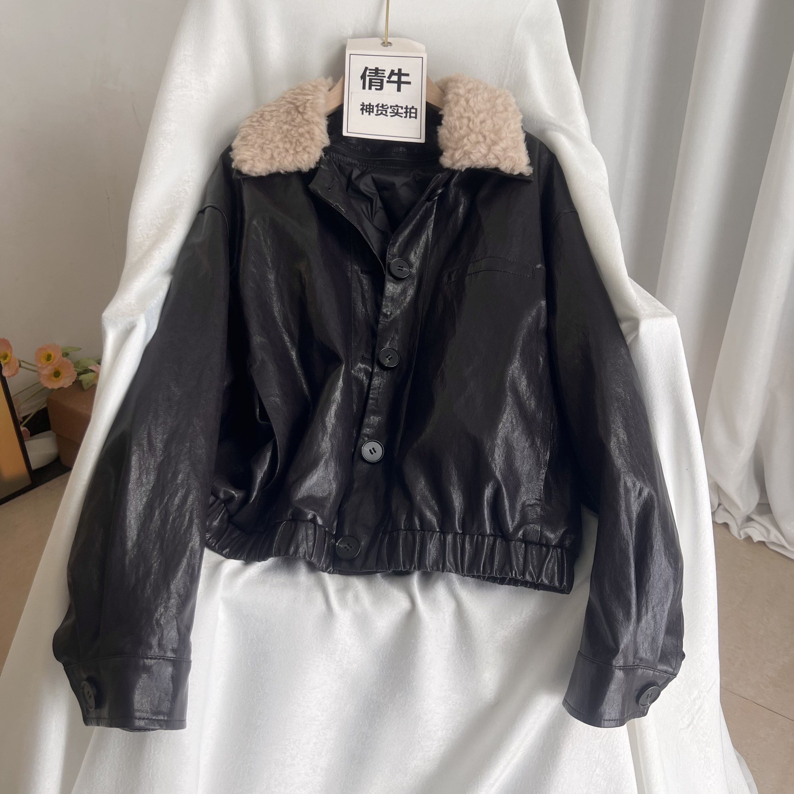 倩牛高端神货】升级款袁*泉同款 25冬季可拆卸鹅绒内胆真皮衣外套