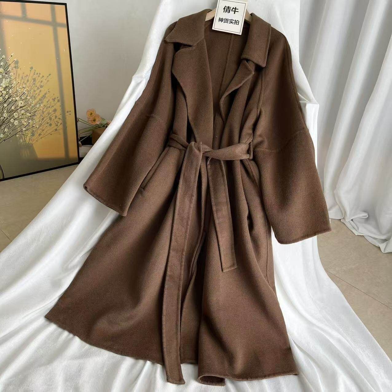 年终特价清仓不退换】全羊毛 系带宽松双面呢毛呢外套长款大衣女,女装/女士精品,毛呢外套,淘宝优惠券,粉丝福利购,淘宝优惠卷