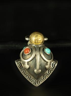 藏传文玩精品配饰〓纯银镶嵌多宝设计藏式金刚护法藏铃佛念珠配饰