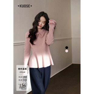 新款 女2025秋冬季 蝴蝶结翻领显瘦毛衣黑 针织衫 阔色粉色仿貂毛长袖