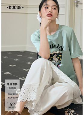 阔色浅绿色宽松T恤正肩2025夏季新款女休闲穿搭圆领短袖印花上衣
