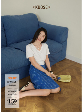 阔色蓝色波点印花西装半身裙短裙子女2026夏季新款a字包臀裙半裙