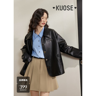 阔色美拉德黑色机车皮衣夹克外套女2024早春新款 上衣秋冬 短款