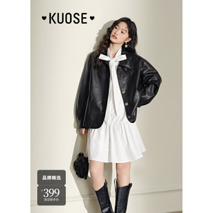 阔色黑色PU皮衣机车外套2024秋季 女翻领皮夹克显瘦复古上衣春 新款
