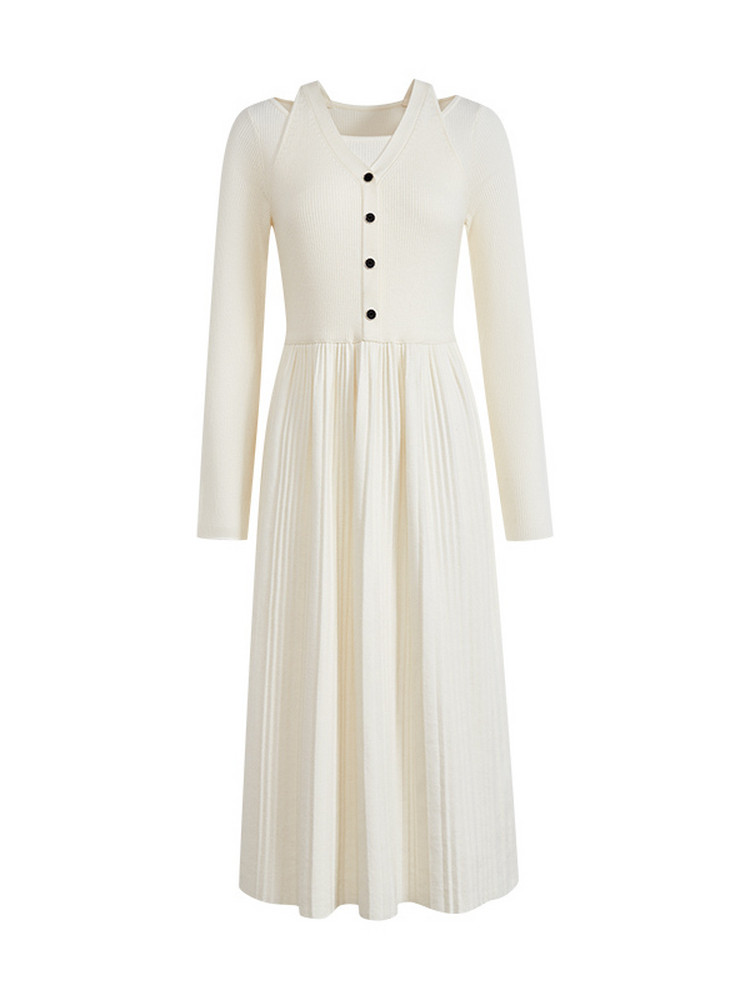 White long-sleeve button-front dress on a plain background