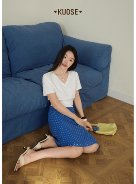 阔色蓝色波点印花西装半身裙短裙子女2026夏季新款a字包臀裙半裙