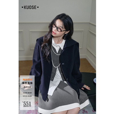 翻领斗篷羊毛短款呢子大衣女