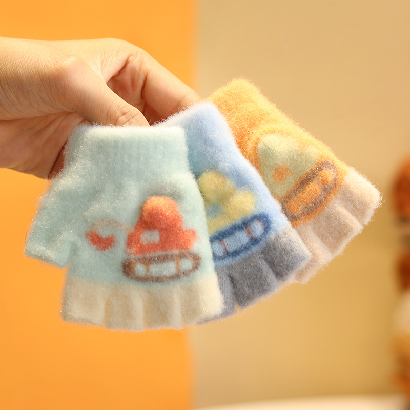 男宝宝手套冬季保暖婴儿半指可爱卡通分指儿童小男孩漏指套指