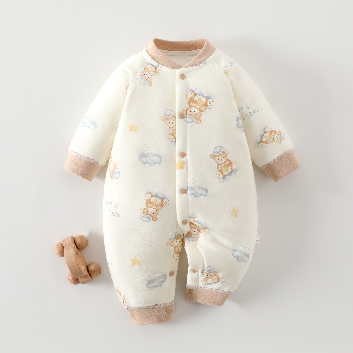 婴儿连体衣秋冬款A类40g薄棉长袖爬服新生儿保暖外出服男女宝棉服