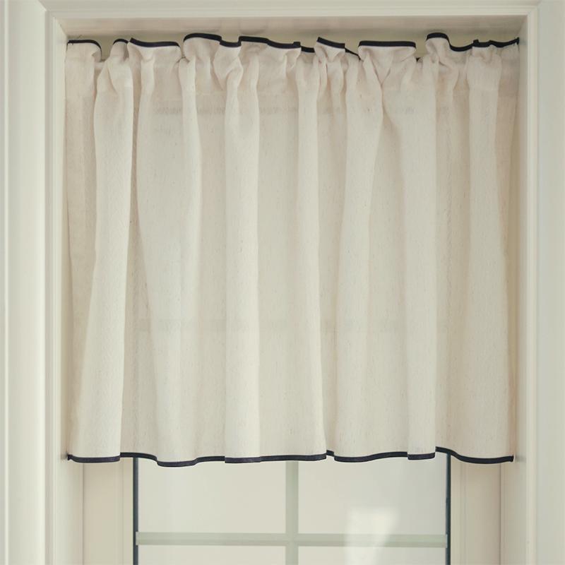 中古小香风黑边棉麻半帘免打孔