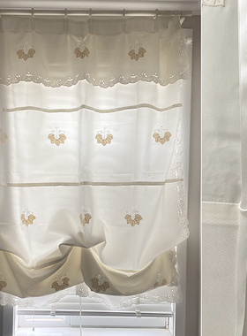 法式白色电笔镂空绣花提拉帘罗马帘日韩挂钩窗帘透光不透人