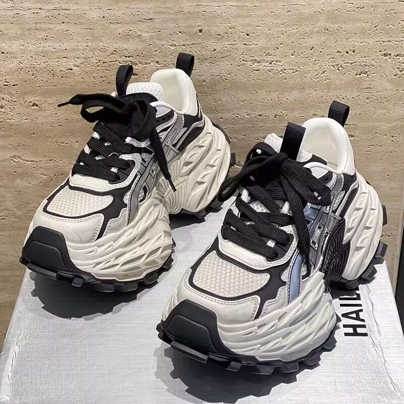 老爹鞋女真皮2025年春季新款百搭黑色透气厚底鞋子轻便运动休闲鞋