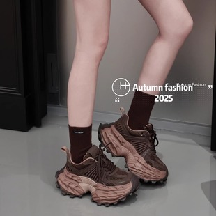 欧洲站女鞋2025秋季新款真皮厚底增高老爹鞋女时尚百搭运动休闲鞋